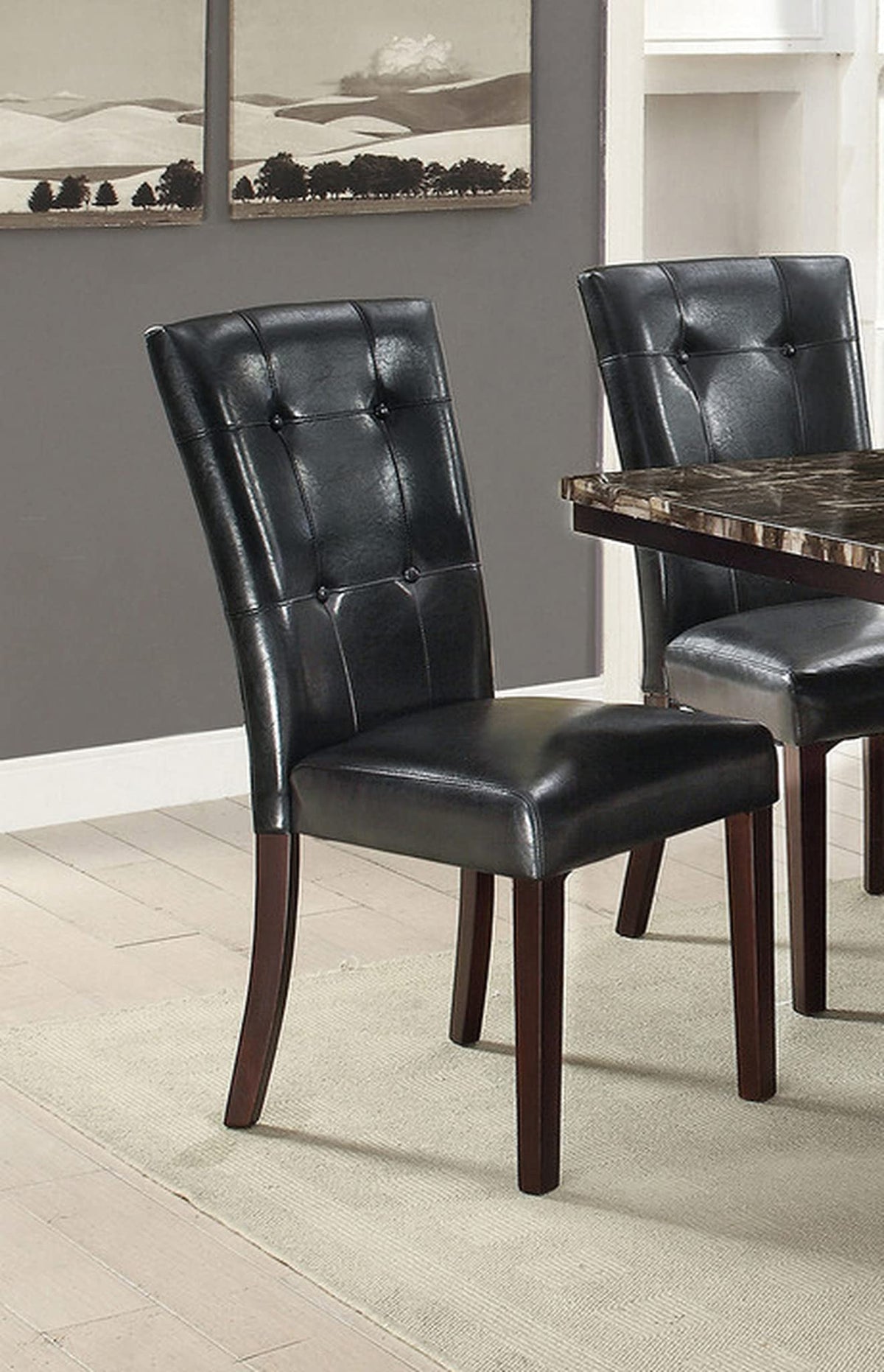 Black Faux Leather Tufted Parson Chairs Set of 2 R857
