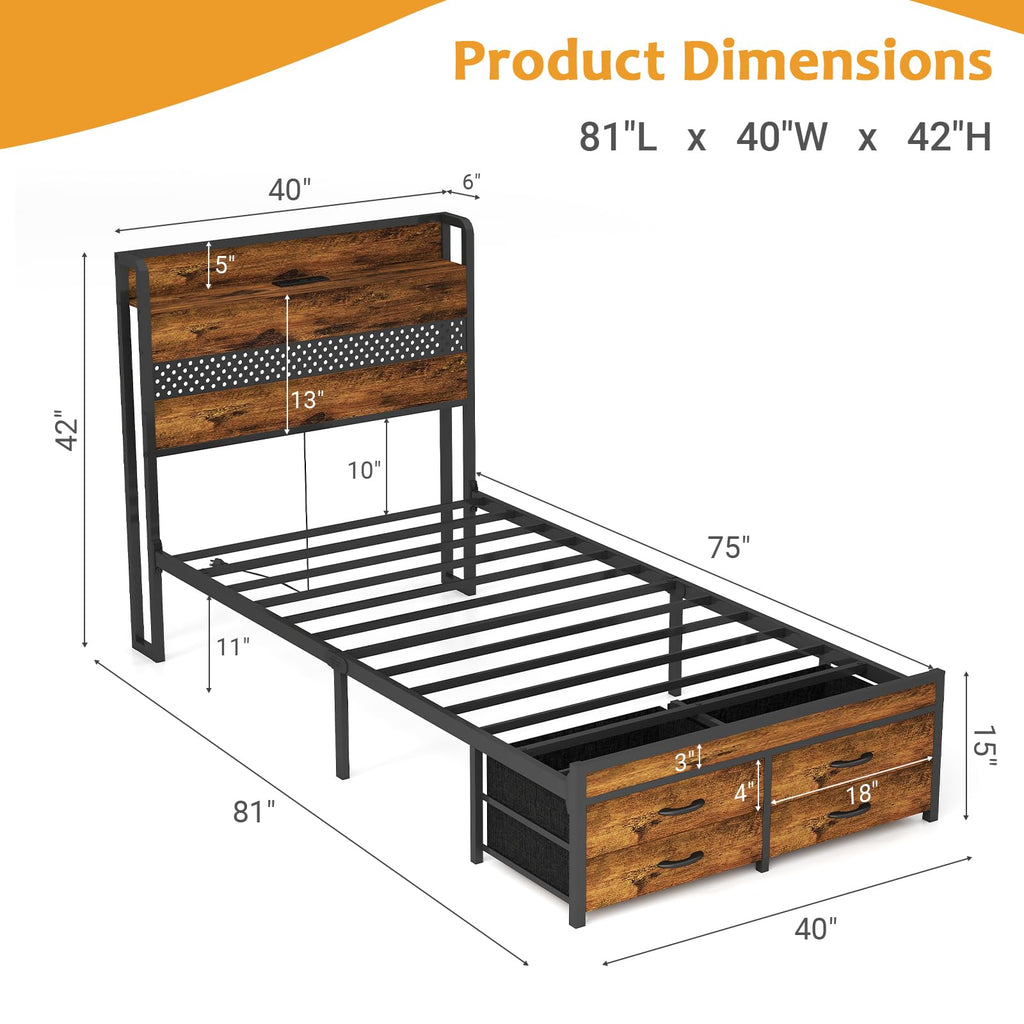 Twin Bed Frame with 2 Storage Drawers J7330