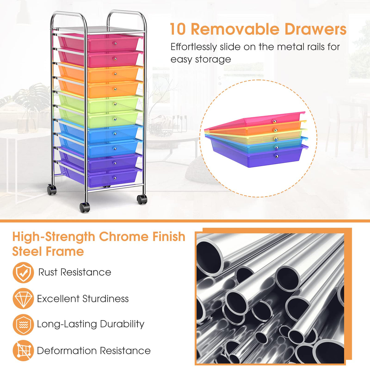 10 Drawer Rolling Storage Cart Organizer R5455