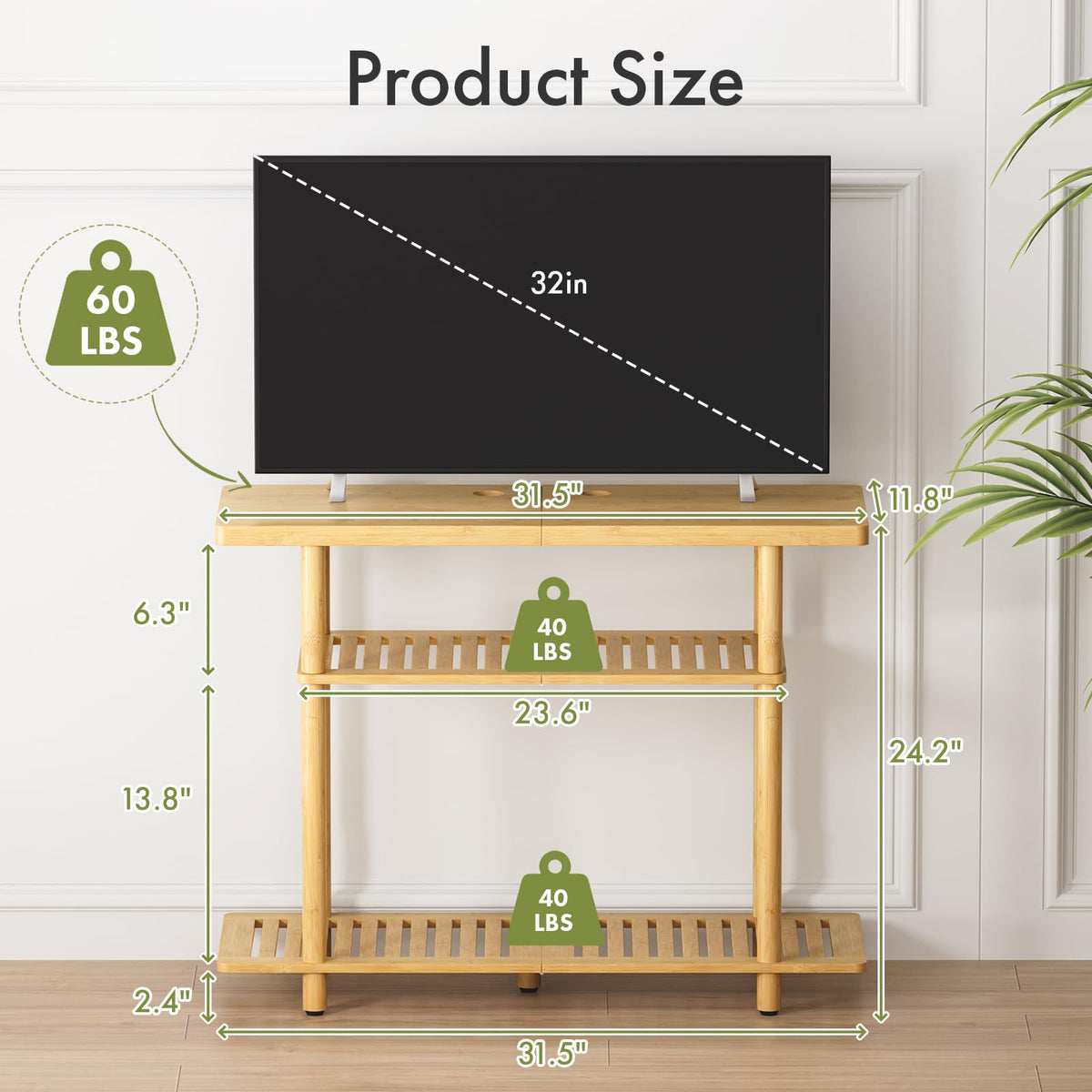 Bamboo 3-Tier TV Stand for up to 32 Inch W970655