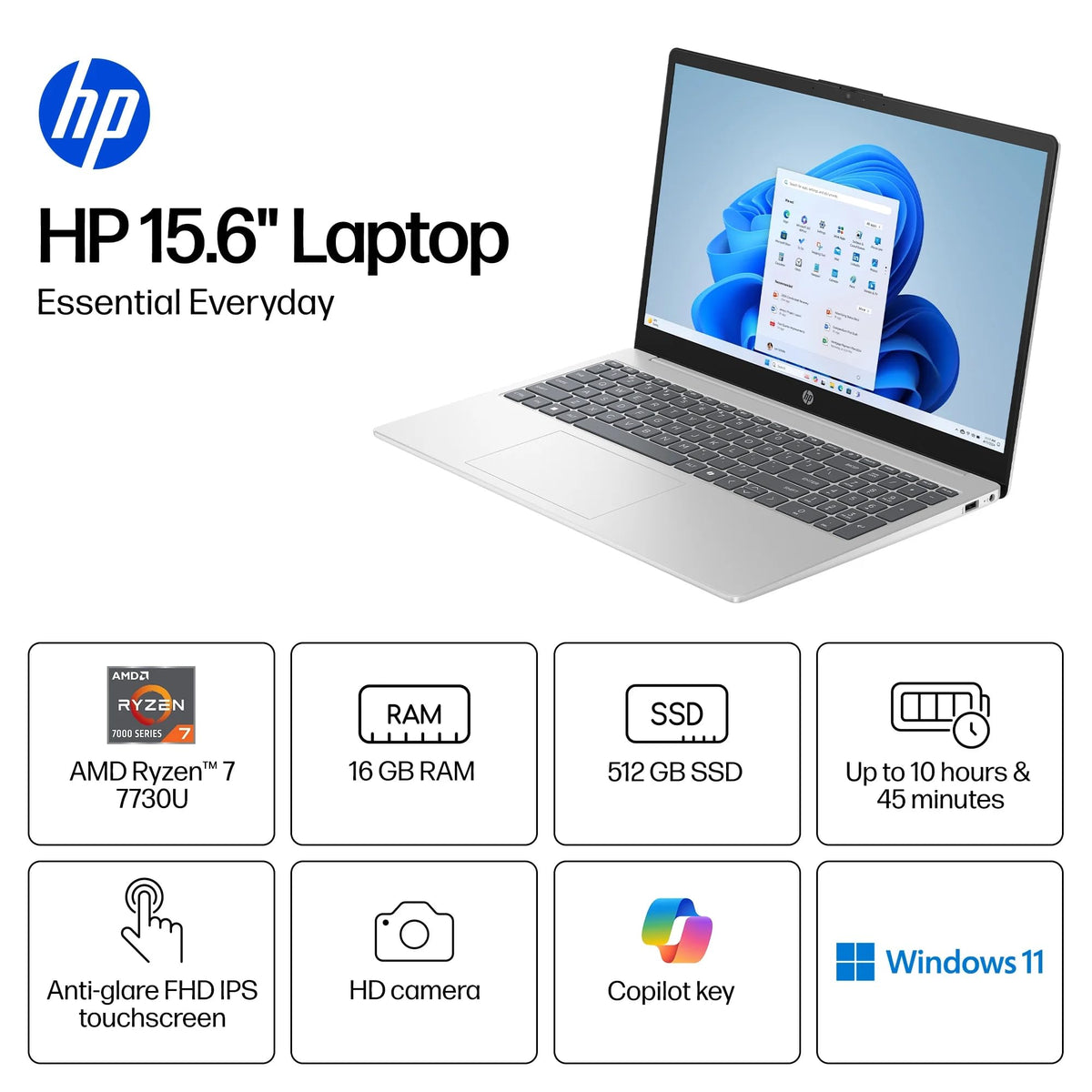 15.6 inch FHD IPS Touch Laptop, AMD Ryzen 7, 16GB DDR4 RAM, 512GB SSD K261
