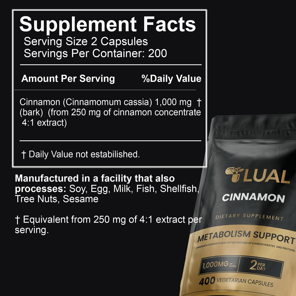 Cinnamon Supplement 1000mg 400 Vegetarian Capsules V3092