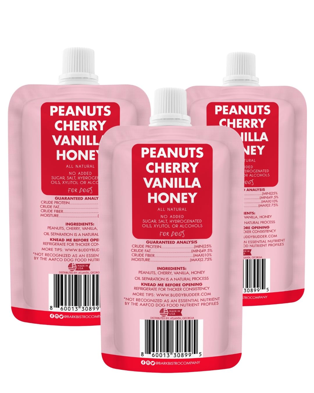 3pk Natural Dog Peanut Butter 4oz Pouches X856695