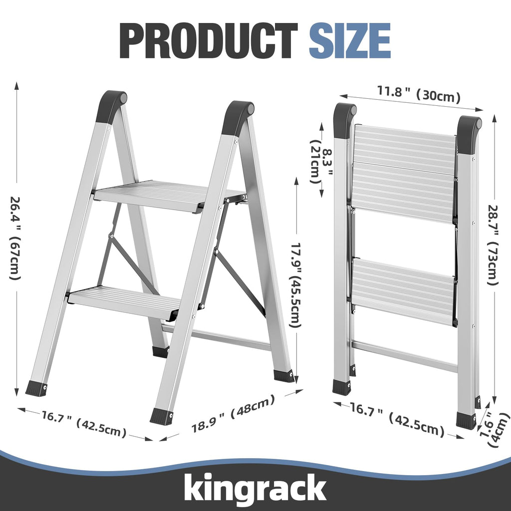 2 Step Aluminum Foldable Step Ladders 330lb Silver E4457