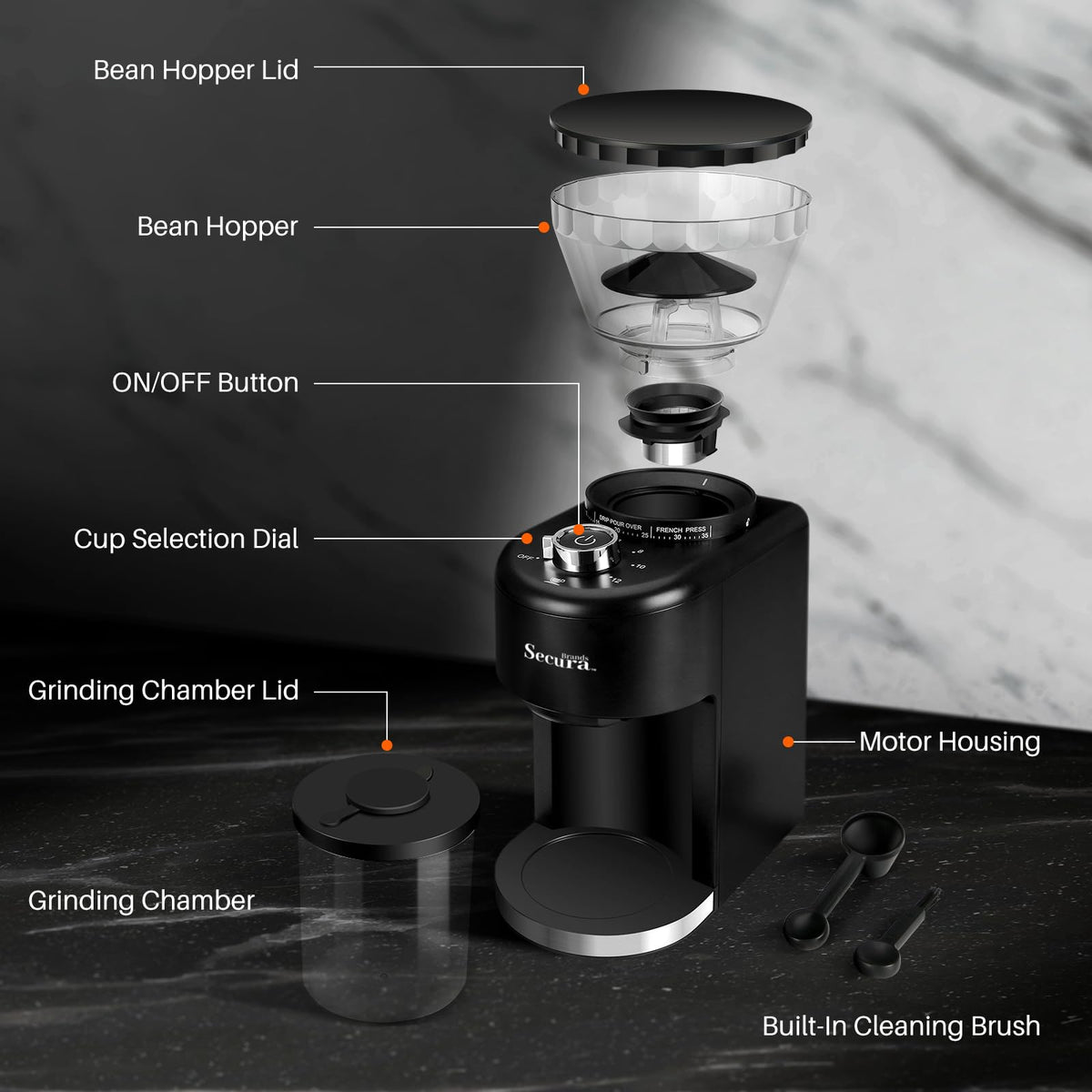 Electric Conical Burr Coffee Grinder with 35 Adjustable Grind Settings R85534