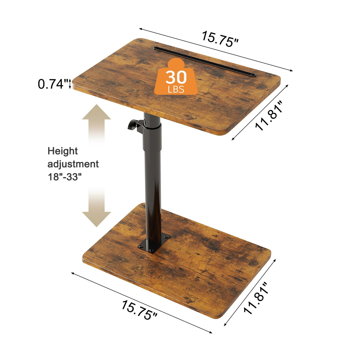 Height Adjustable Swivel C Shaped Side Table Set of 2 V38671