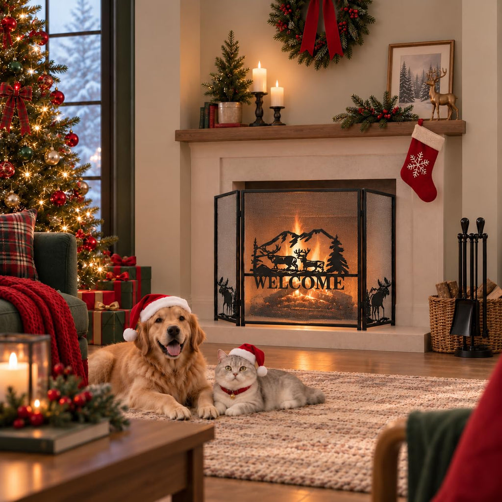 Foldable Fireplace Screen with Moose Pattern F2947