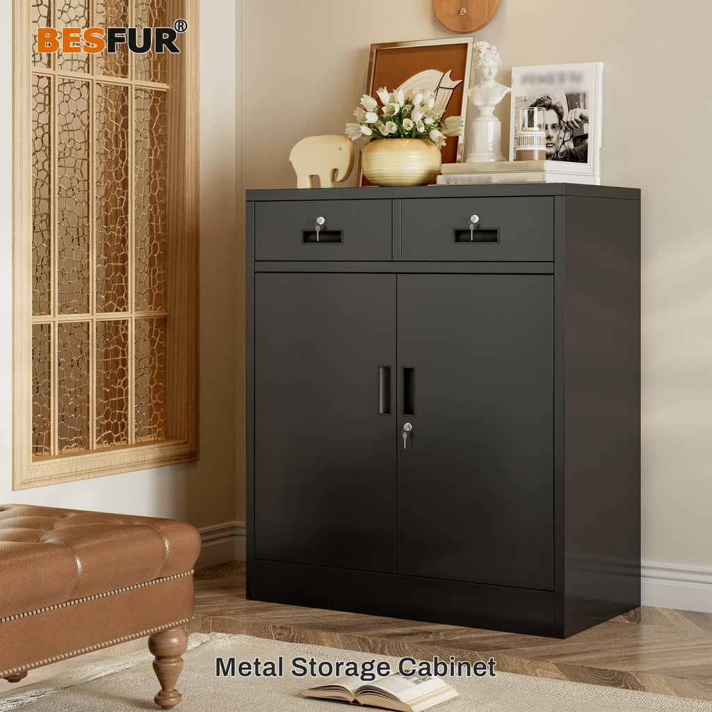 Black Metal Storage Cabinet with 2 Drawers H7371
