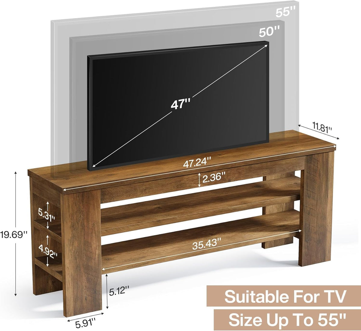 47" TV Stand with 3-Tier Open Storage Shelves Y144