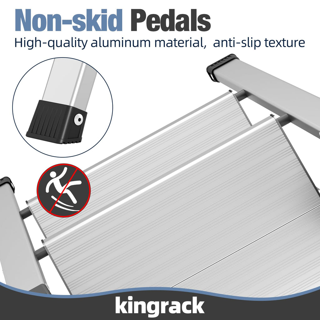 2 Step Aluminum Foldable Step Ladders 330lb Silver E4457
