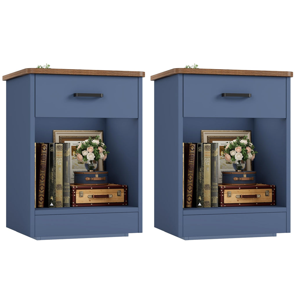 Nightstand Set of 2 with Drawer and Storage Shelf D228