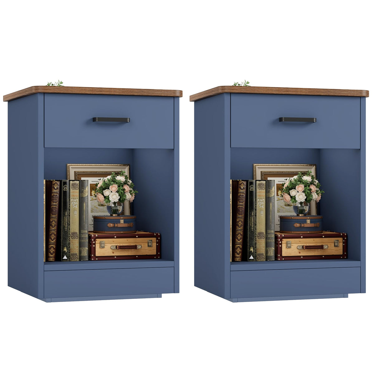 Nightstand Set of 2 with Drawer and Storage Shelf D228