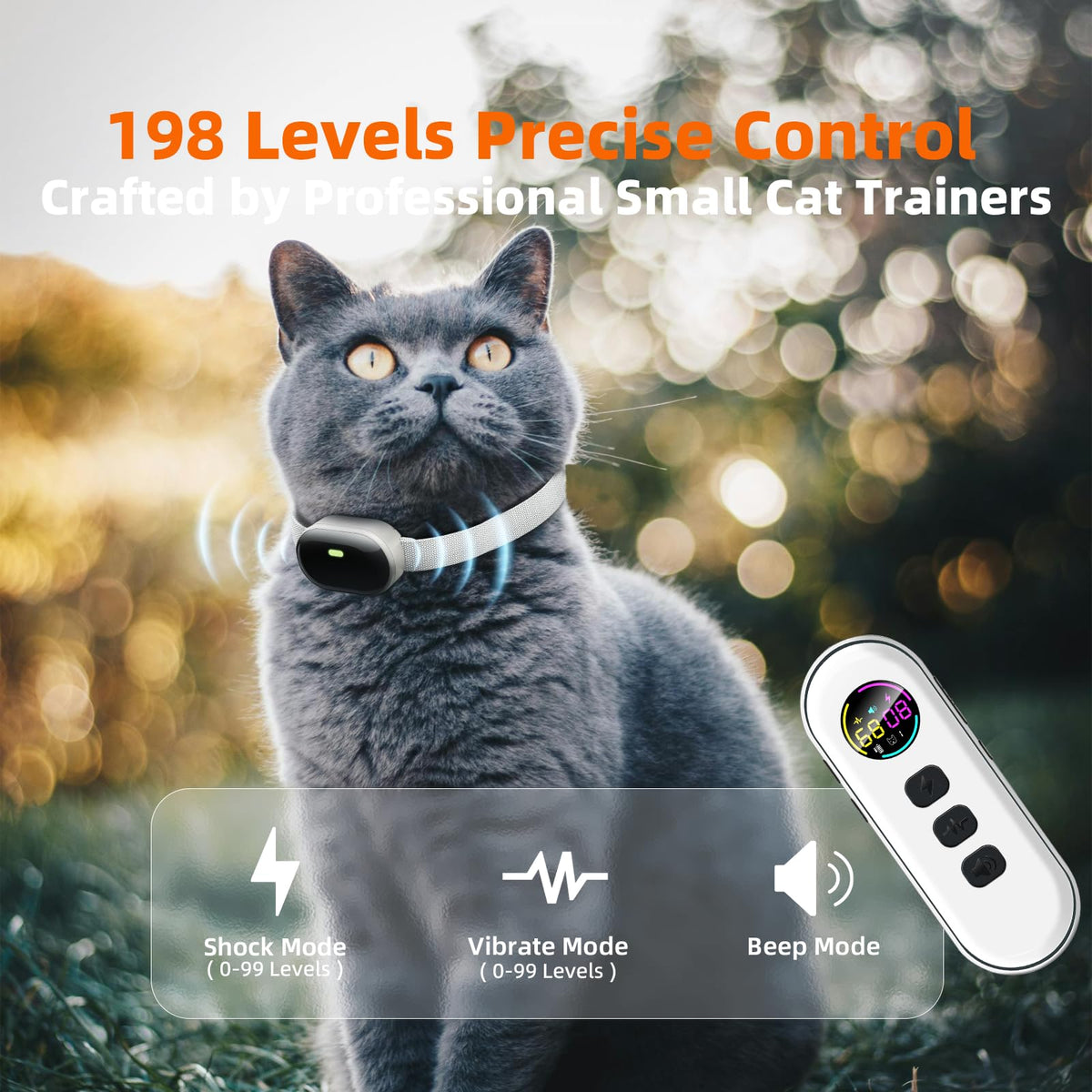 Ultra-Small Cat Training Collar with Remote, Waterproof, Rechargeable (Beige) G456