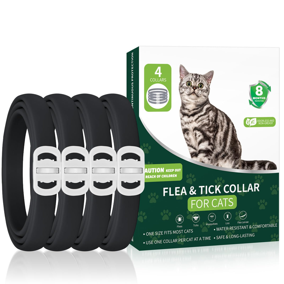 Black 4-Pack Cat Flea and Tick Collar N79123