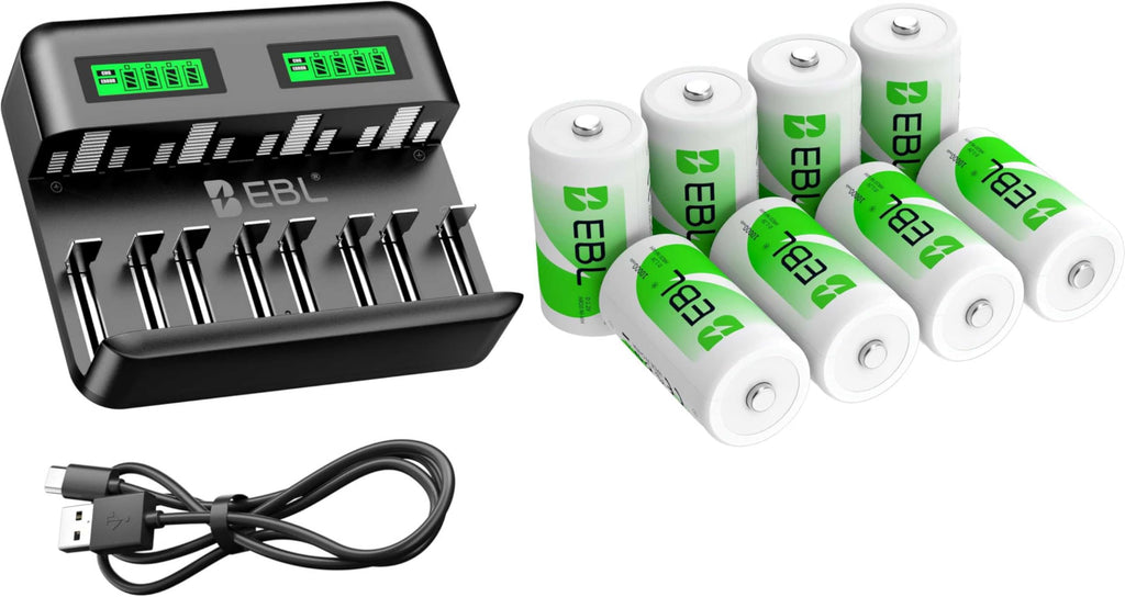 AA AAA C D Rechargeable Battery Charger with 8 PCS Batteries O78134
