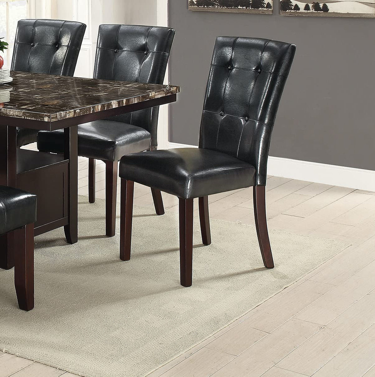 Black Faux Leather Tufted Parson Chairs Set of 2 R857