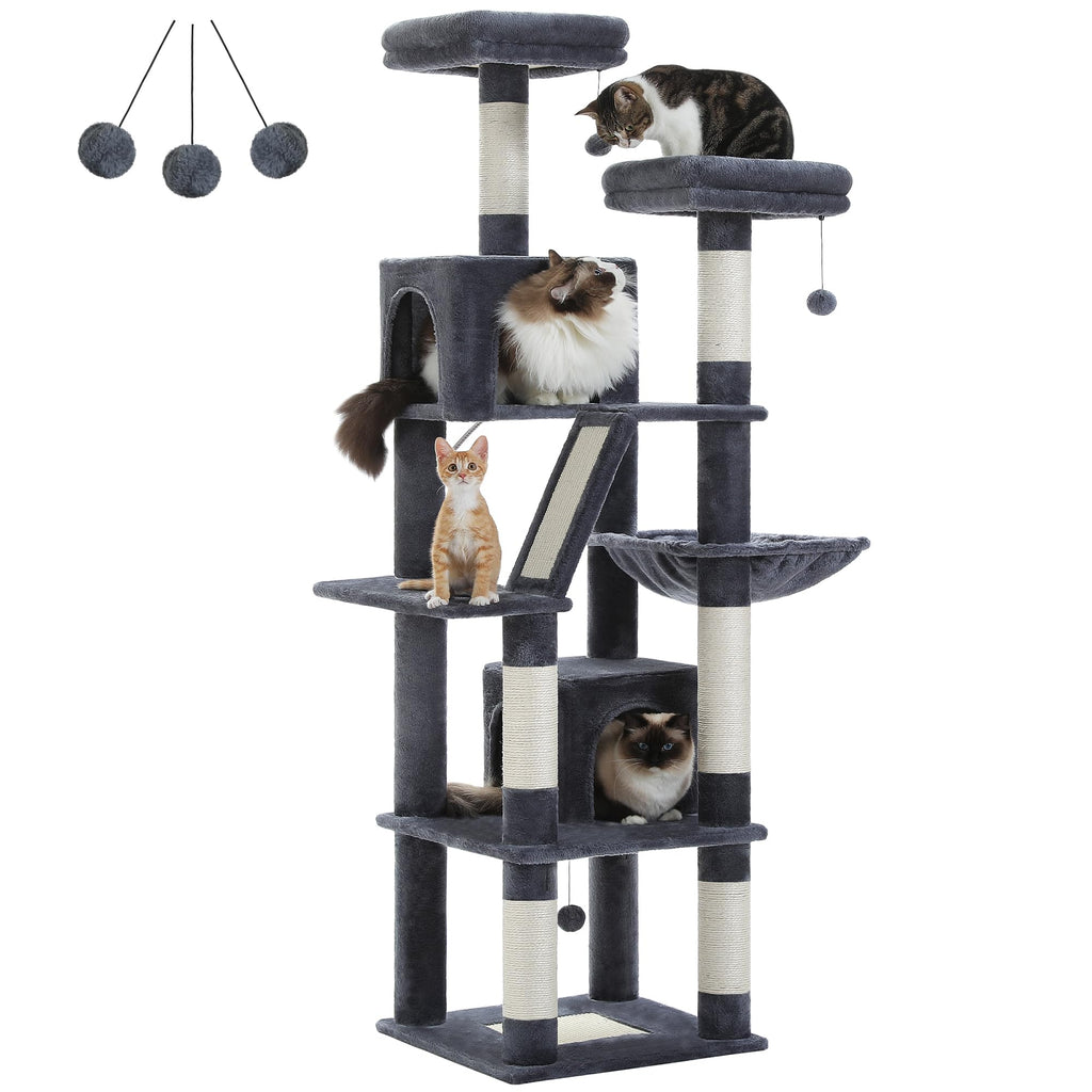 70 Inches Tall Dark Gray Cat Tree with 2 Condos S768