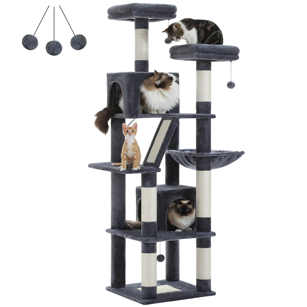 70 Inches Tall Dark Gray Cat Tree with 2 Condos S768