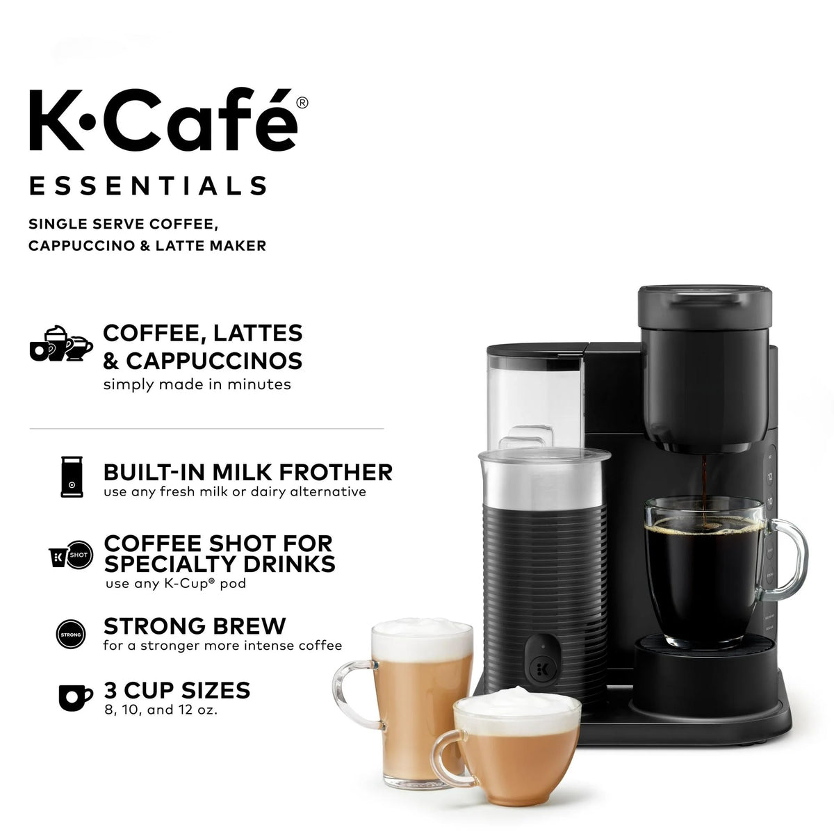 Black Single Serve Coffee Maker with Milk Frother Z481