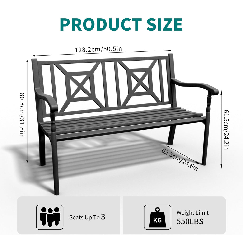 50.5" Metal Patio Bench with Lattice Backrest K51287