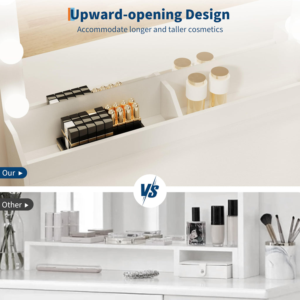 White Vanity Desk with Mirror and Lights I362