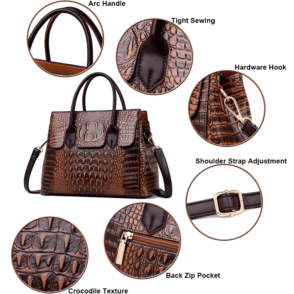 Embossed Faux Leather Satchel Handbag V340627