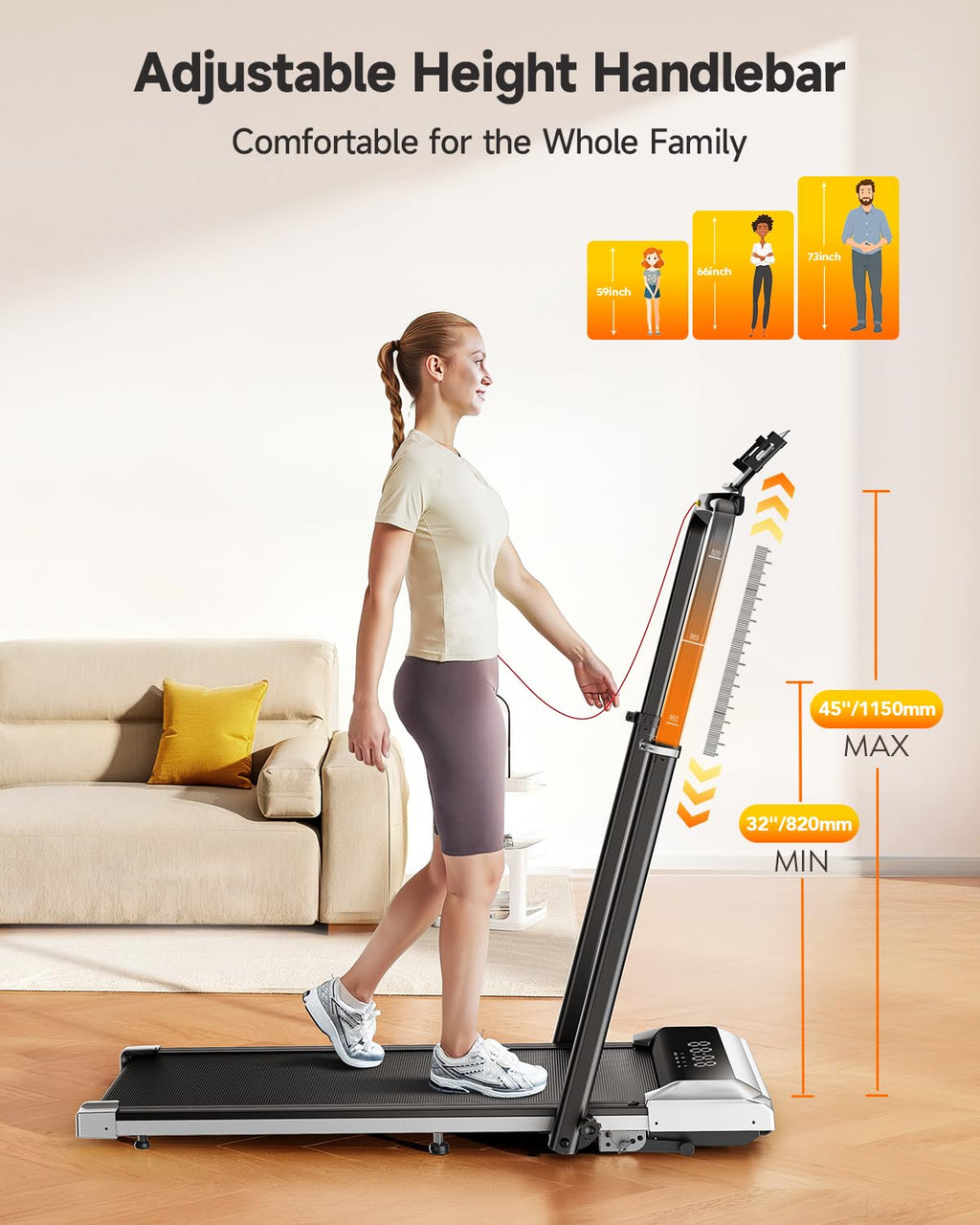 Folding Treadmill with Incline and Adjustable Handle Bar K50173