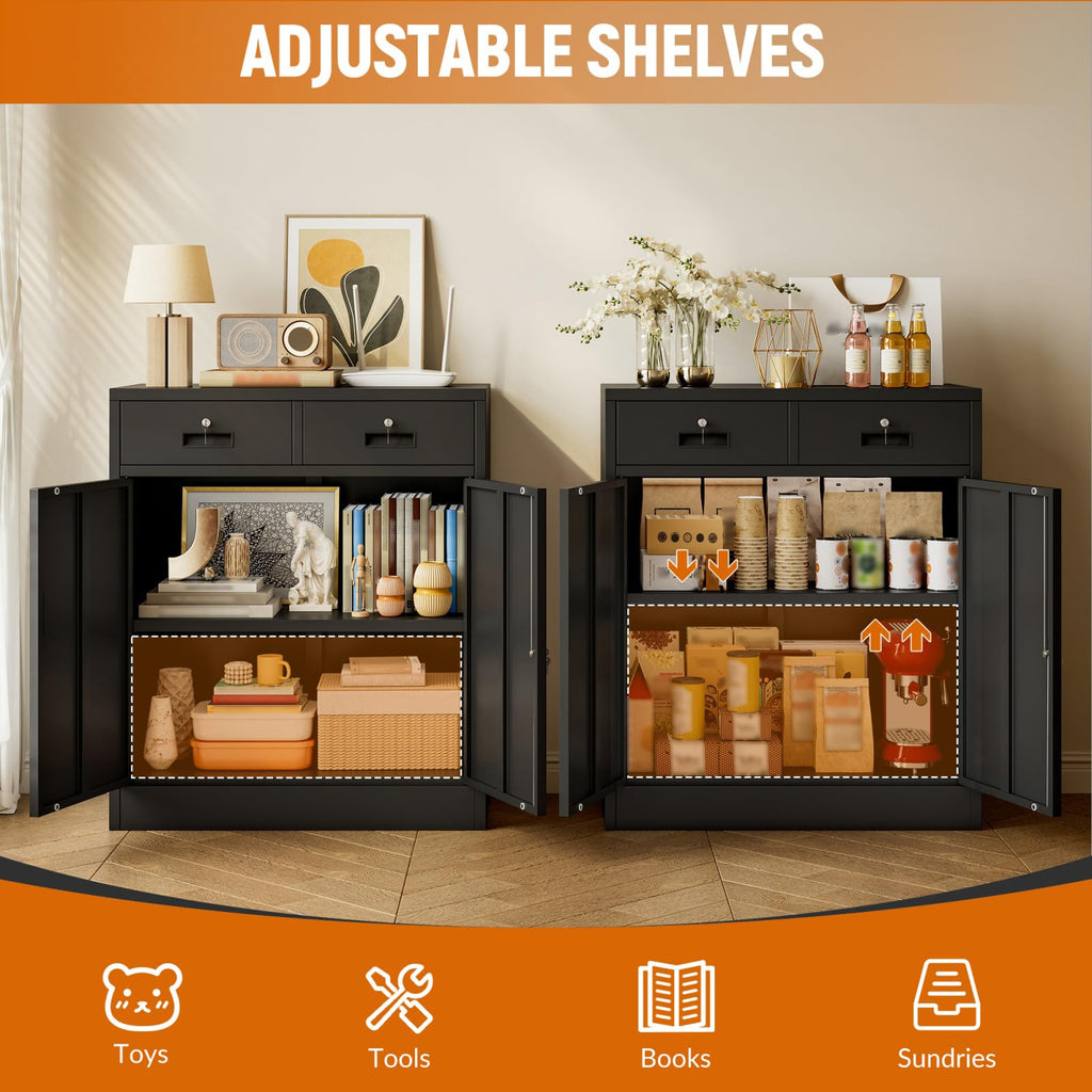 Black Metal Storage Cabinet with 2 Drawers H7371