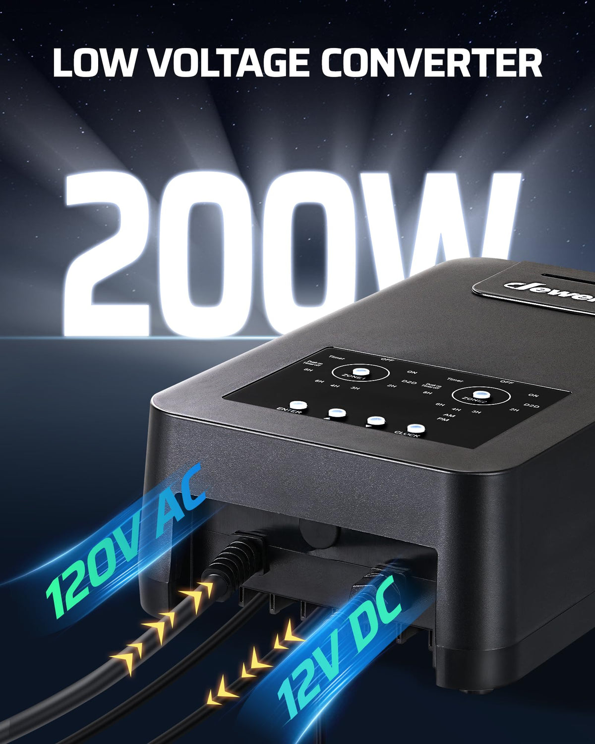 200W Low Voltage Landscape Transformer with 2 Zones C19188
