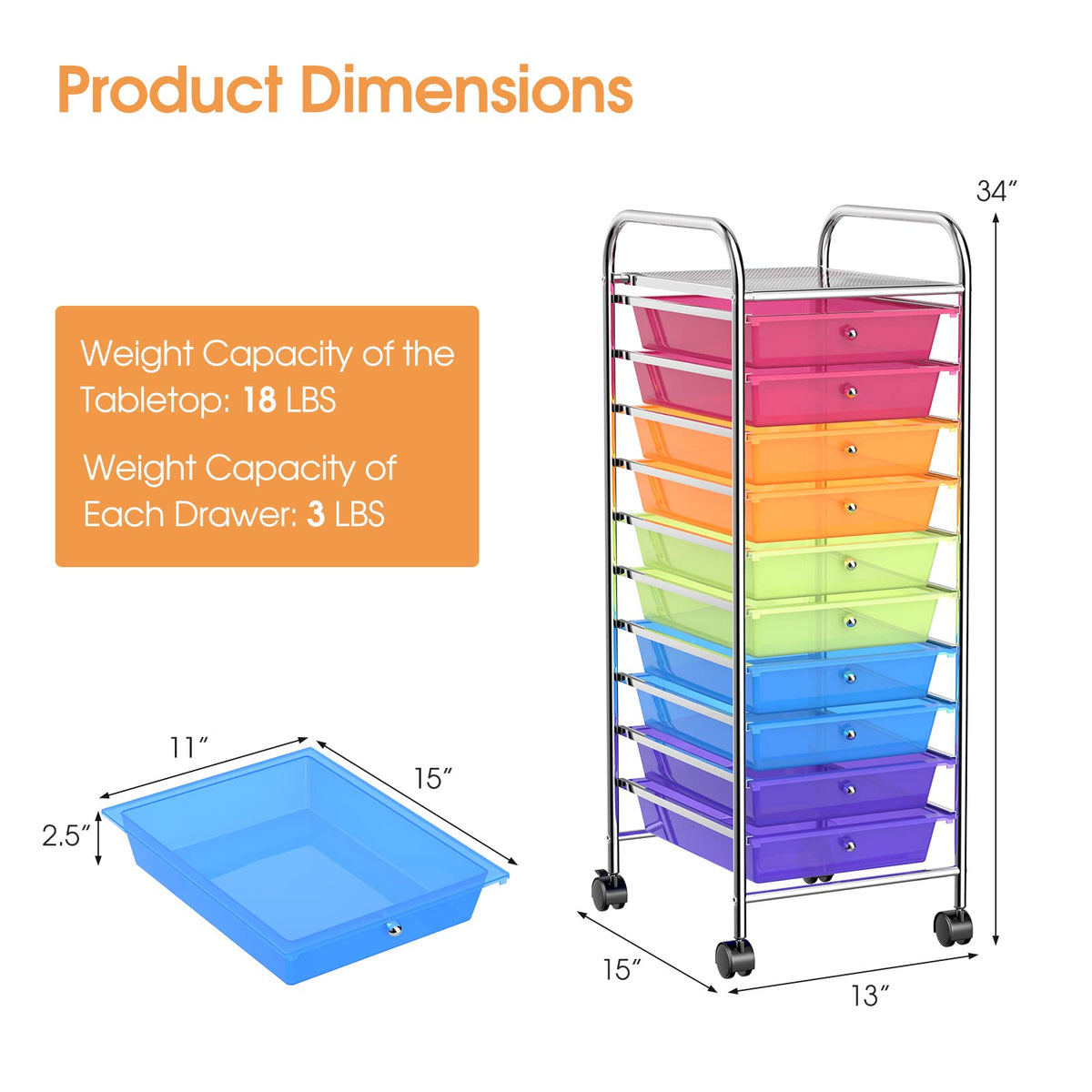 10 Drawer Rolling Storage Cart Organizer R5455