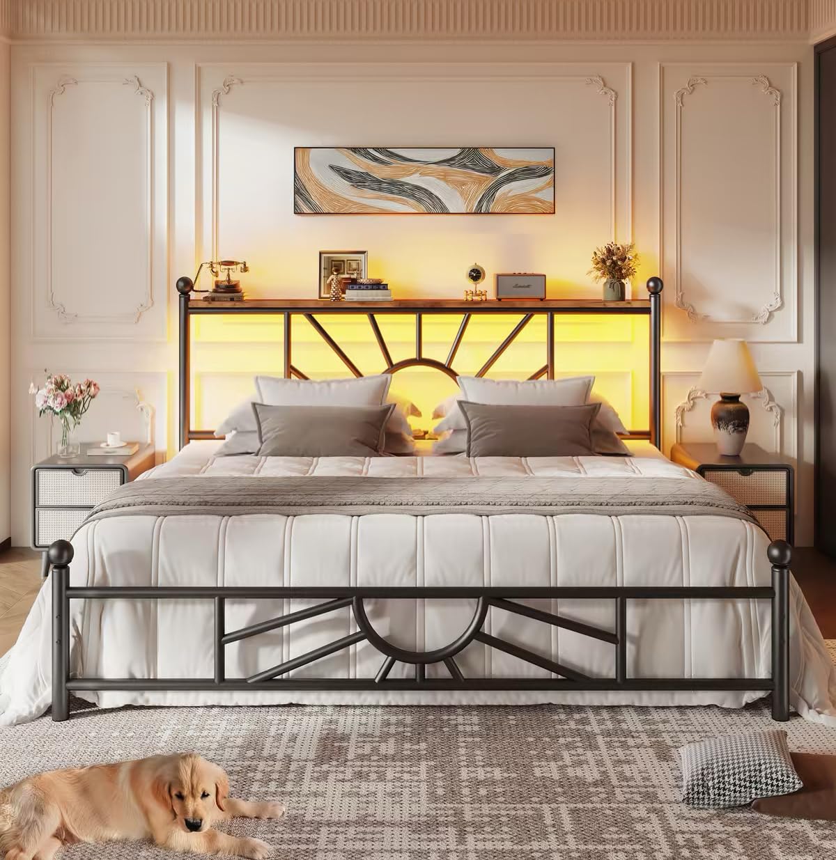 King Size Metal Platform Bed Frame with LED Lights I25816