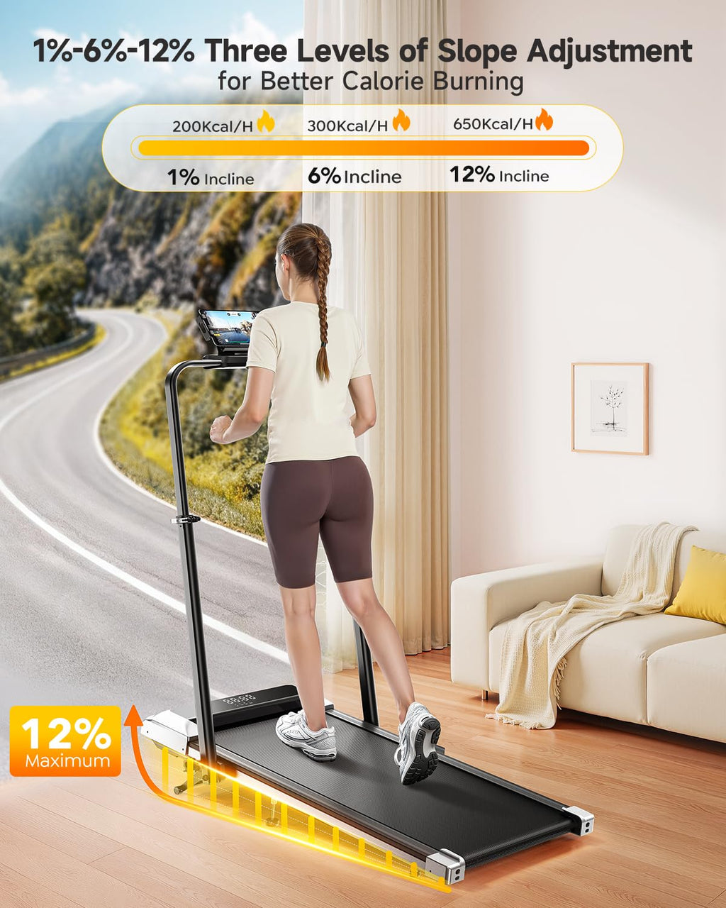Folding Treadmill with Incline and Adjustable Handle Bar K50173