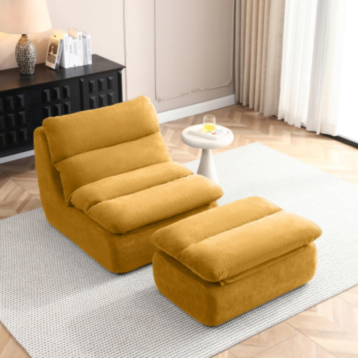 Yellow Memory Foam Bean Bag Chair with Ottoman E807