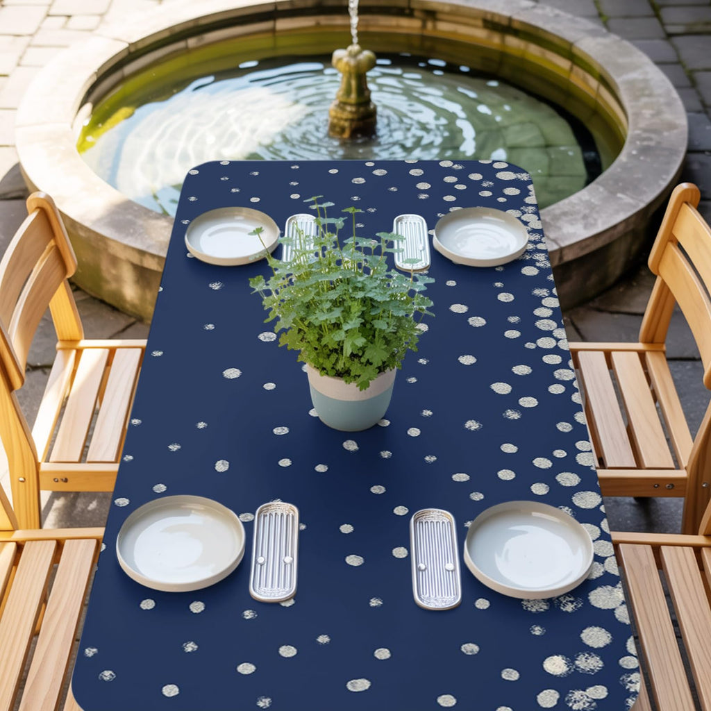 Silver Speckle Fitted Rectangle Tablecloth 32" x 72" Navy Blue Elastic Waterproof Table Cover M620
