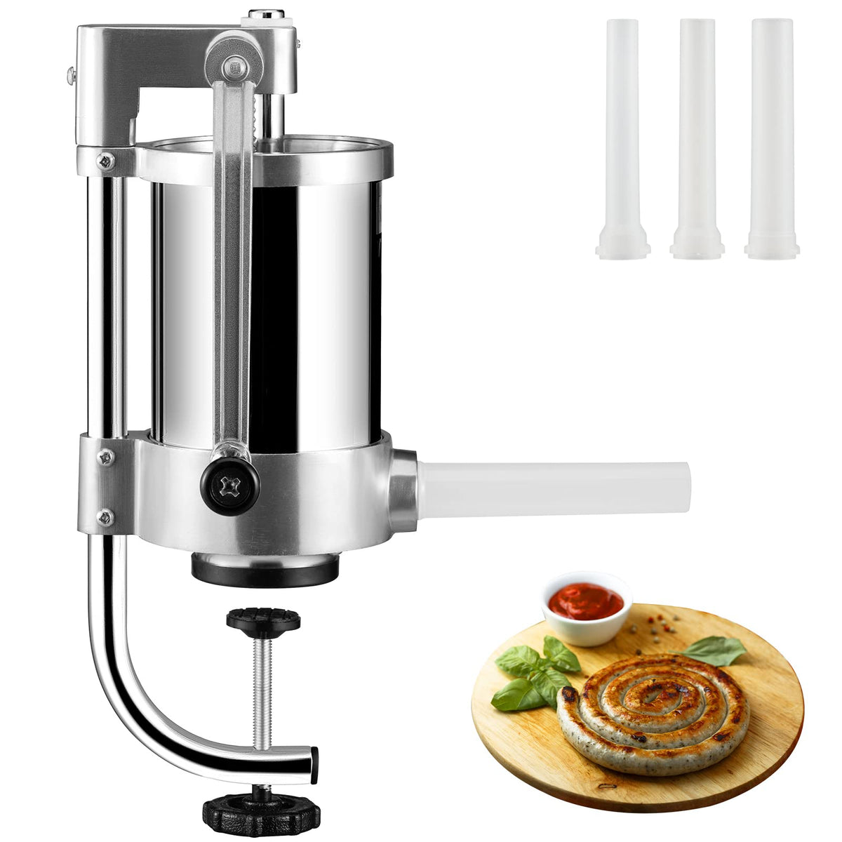 2.5LBS 304 Stainless Steel Vertical Sausage Stuffer with 3 Stuffing Tubes A4814