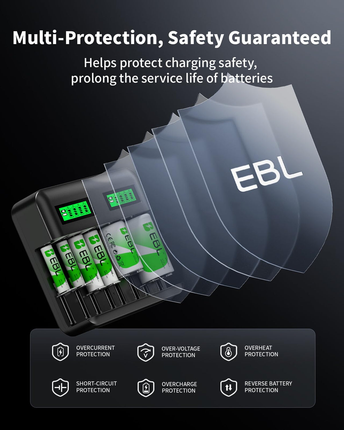 AA AAA C D Rechargeable Battery Charger with 8 PCS Batteries O78134
