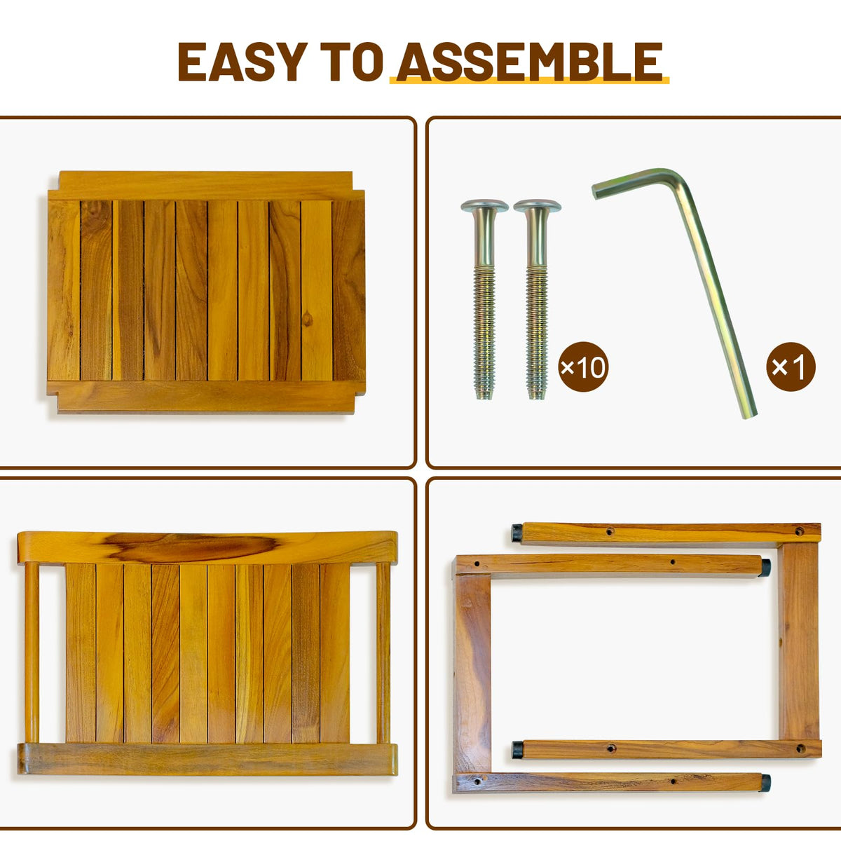 20" Teak Shower Bench with Shelf & Handle E192590