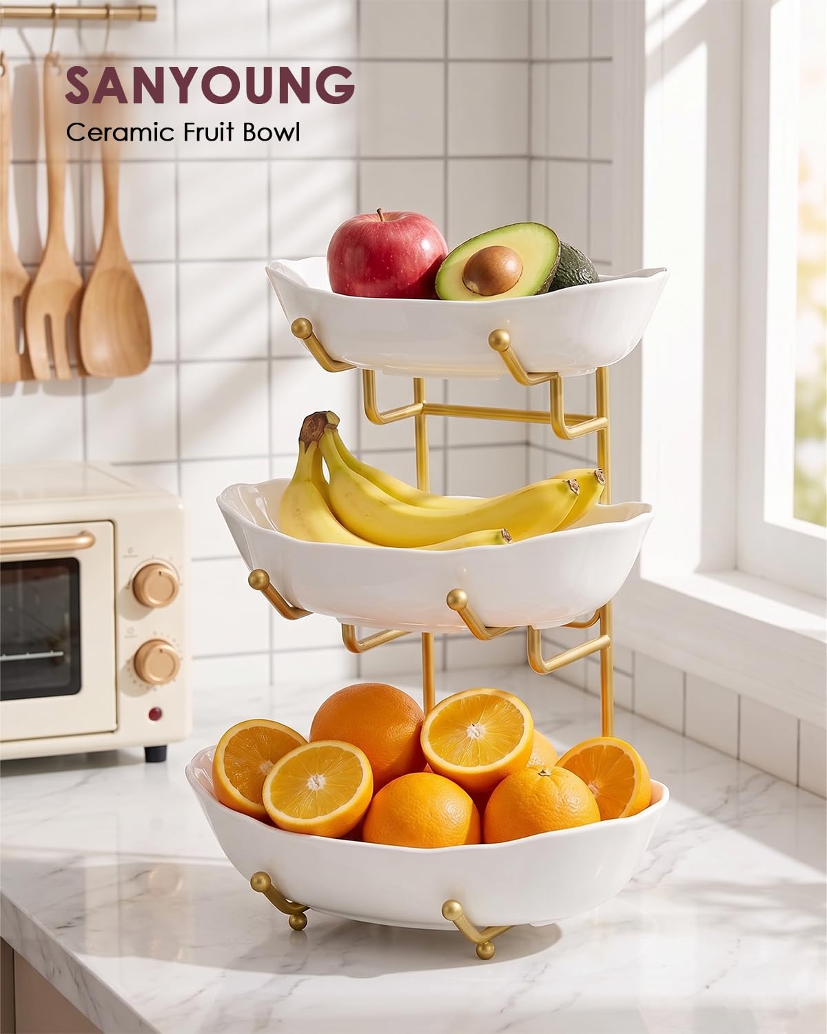 3 Tier Ceramic Fruit Bowl with Stand P223552