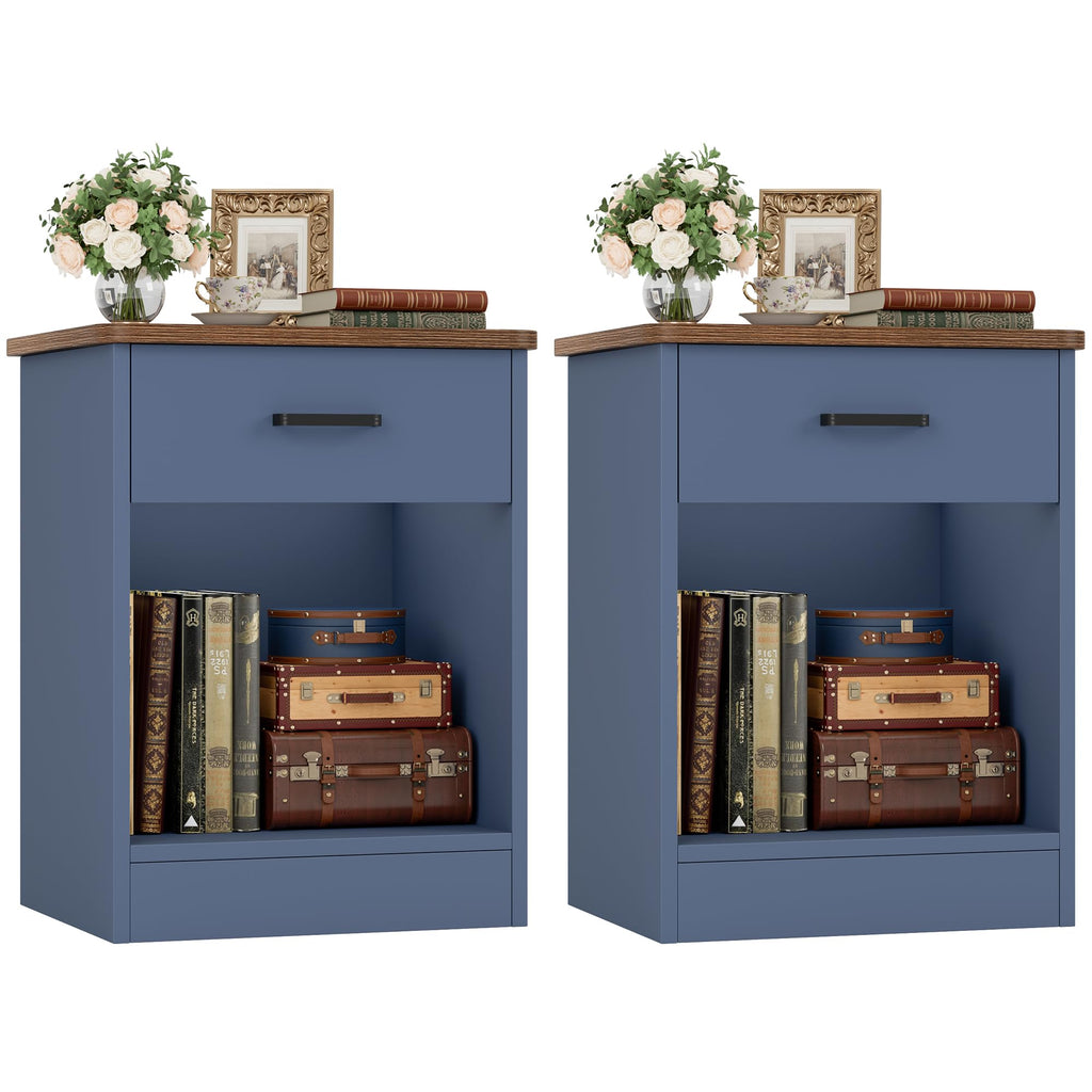 Nightstand Set of 2 with Drawer and Storage Shelf D228