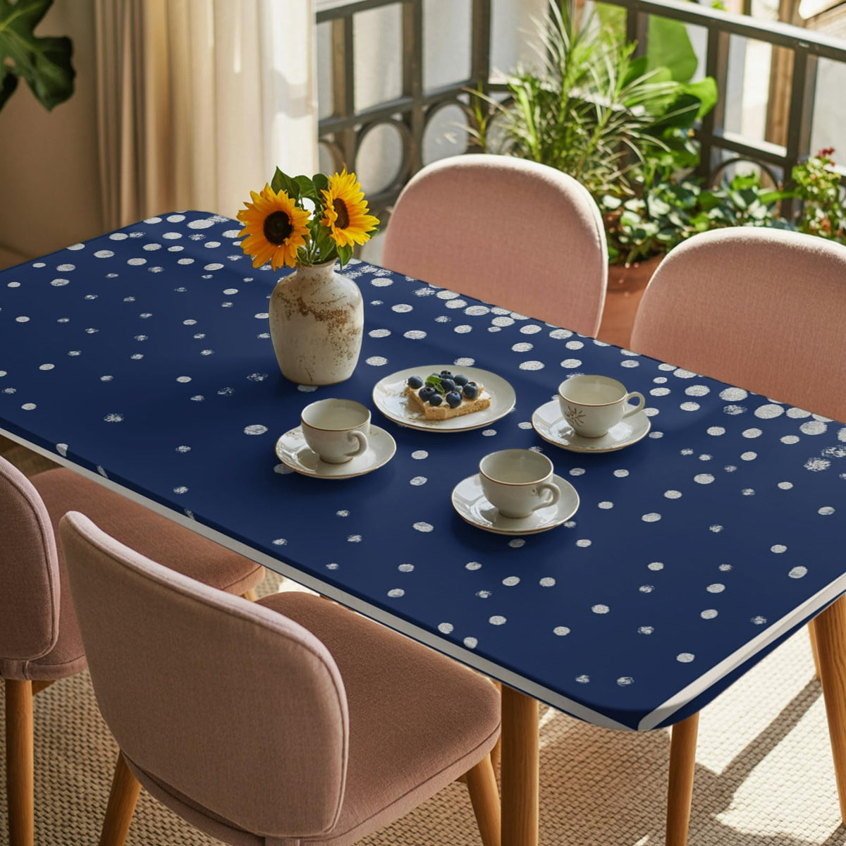 Silver Speckle Fitted Rectangle Tablecloth 32" x 72" Navy Blue Elastic Waterproof Table Cover M620