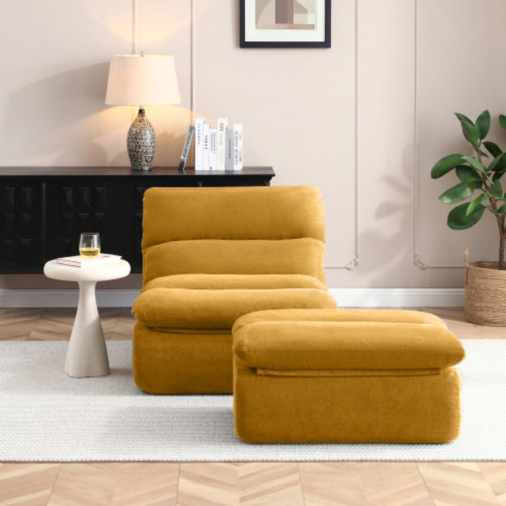 Yellow Memory Foam Bean Bag Chair with Ottoman E807