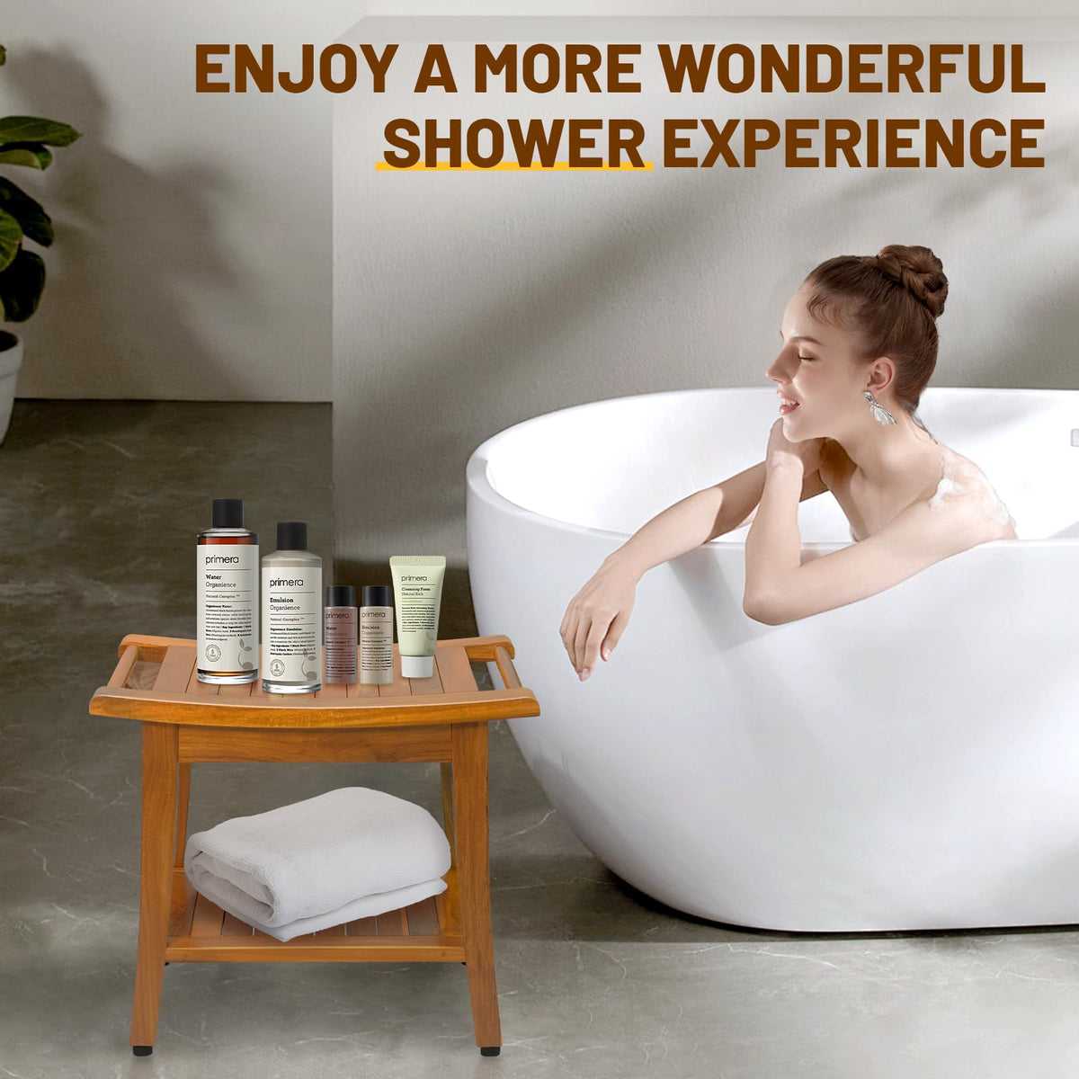 20" Teak Shower Bench with Shelf & Handle E192590