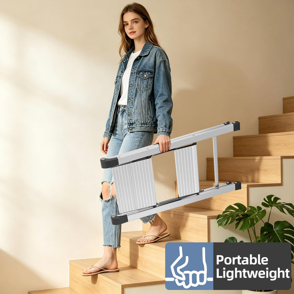 2 Step Aluminum Foldable Step Ladders 330lb Silver E4457
