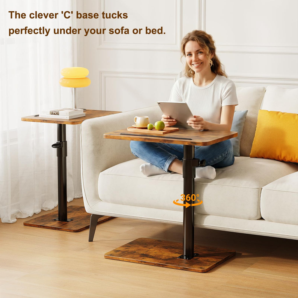 Height Adjustable Swivel C Shaped Side Table Set of 2 V38671