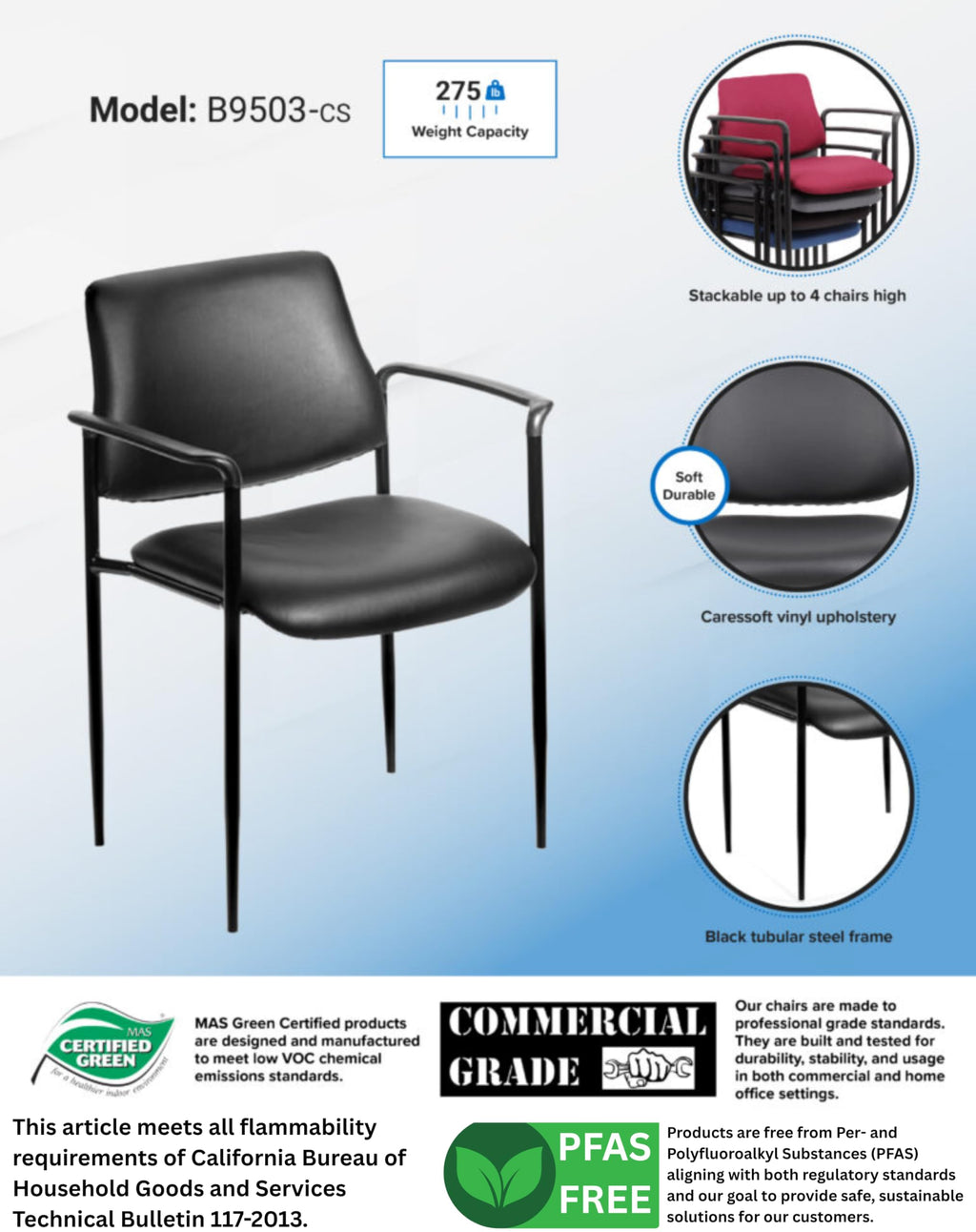 Black Caressoft Stacking Chair with Arm G334