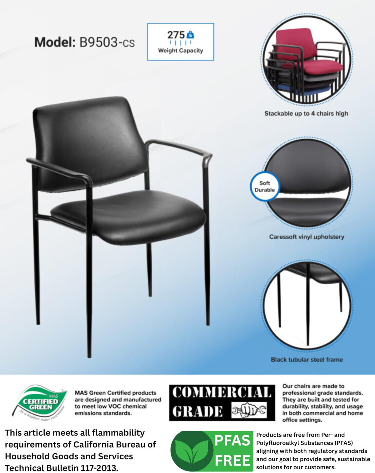 Black Caressoft Stacking Chair with Arm G334