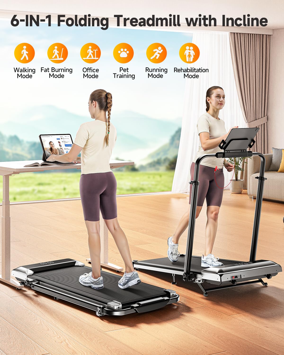 Folding Treadmill with Incline and Adjustable Handle Bar K50173