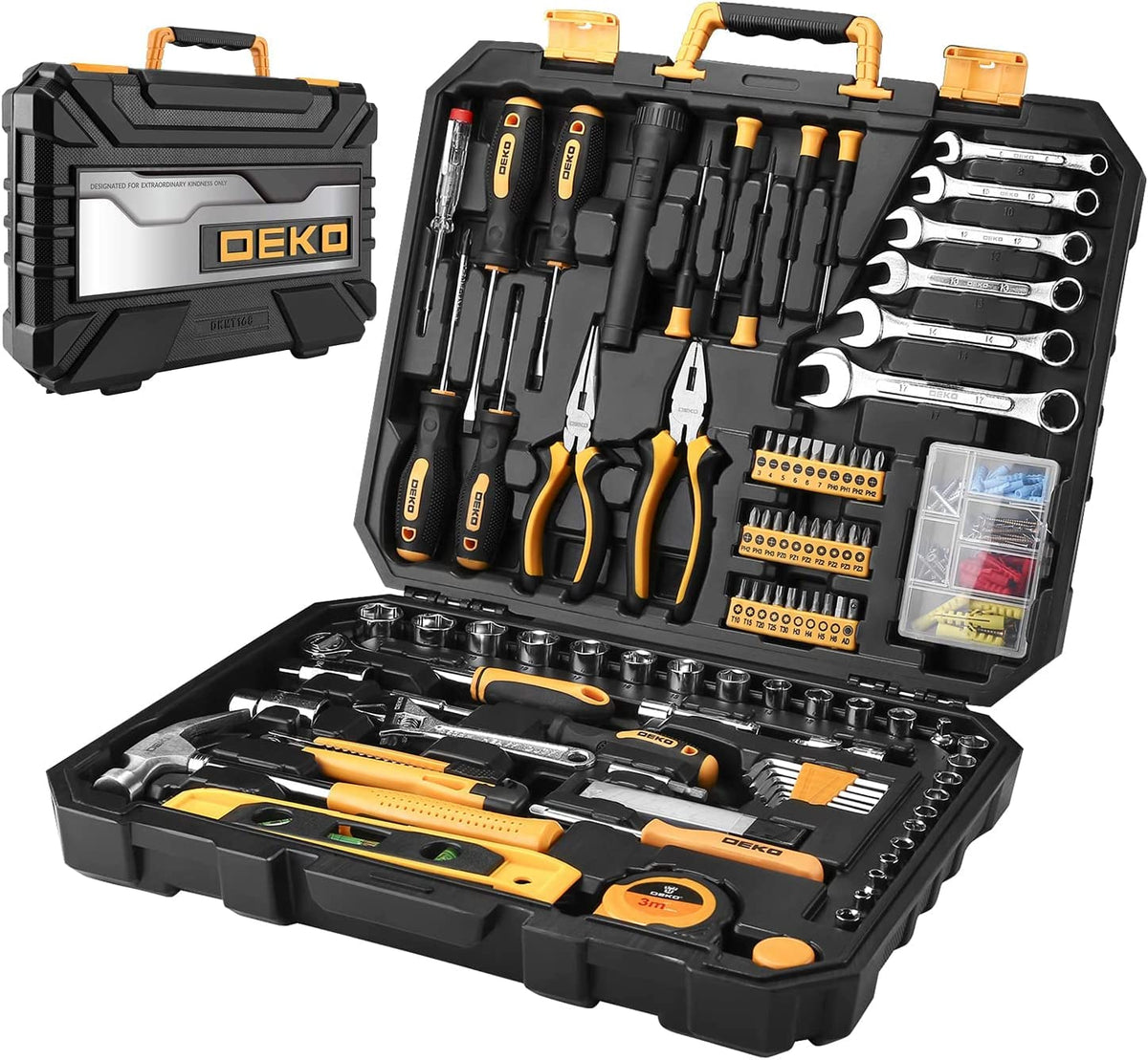 208 Piece General Household Hand Tool Kit with Toolbox Storage Case A7015