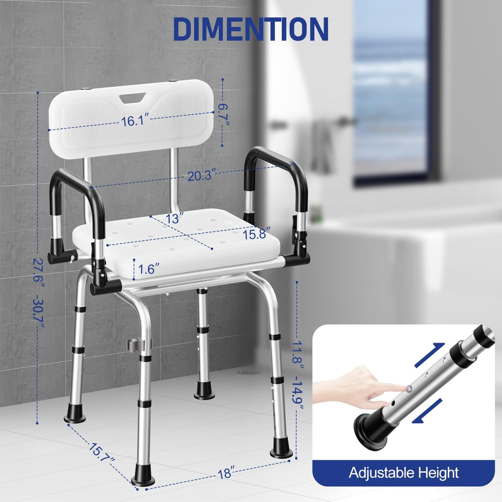 Swivel Shower Chair, 660 LBS, Adjust Height, Pivoting Arms E694