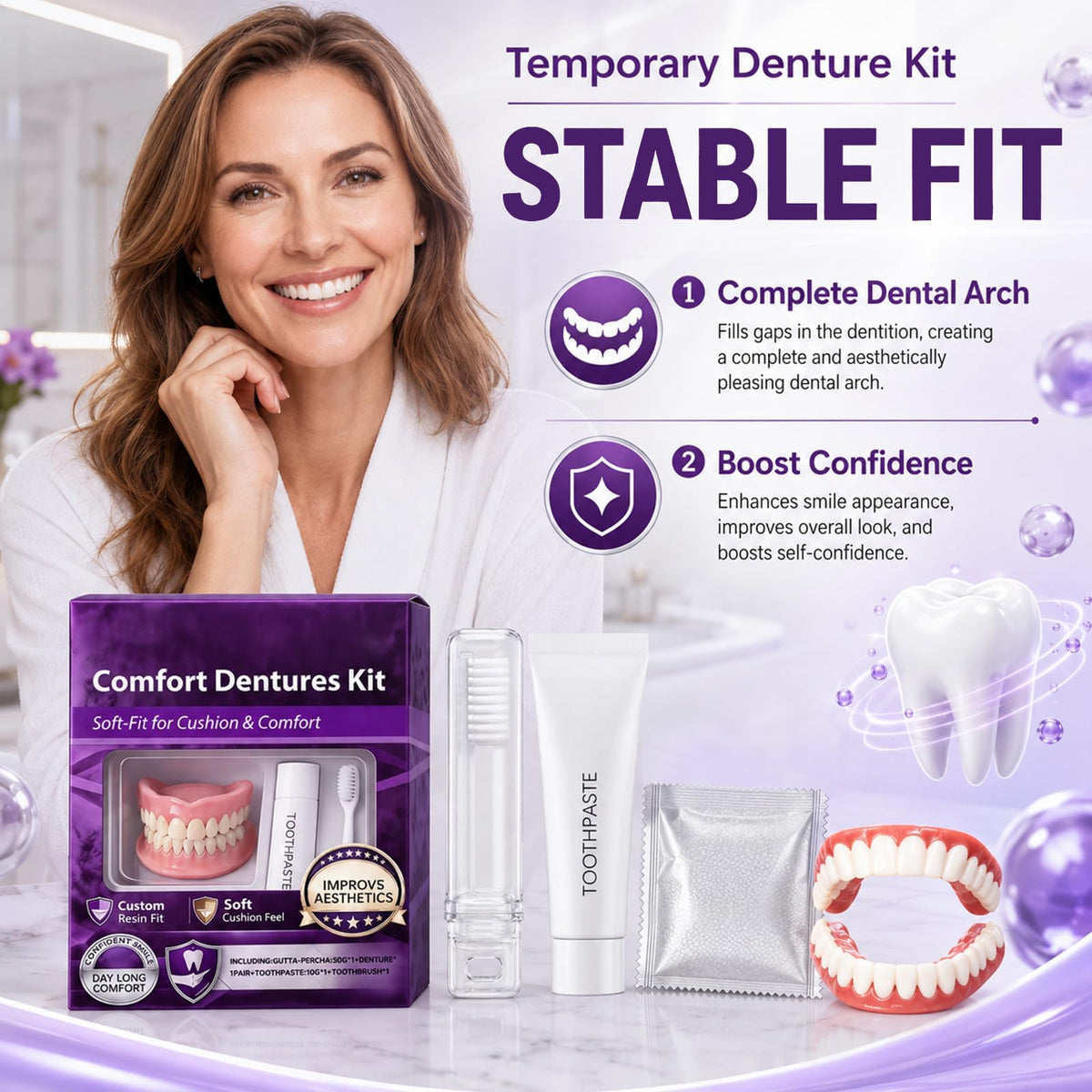 Heat Moldable Custom Fit Upper Lower False Teeth K5031
